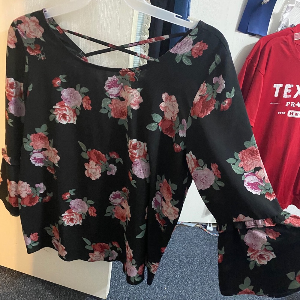 Black and pink flower blouse